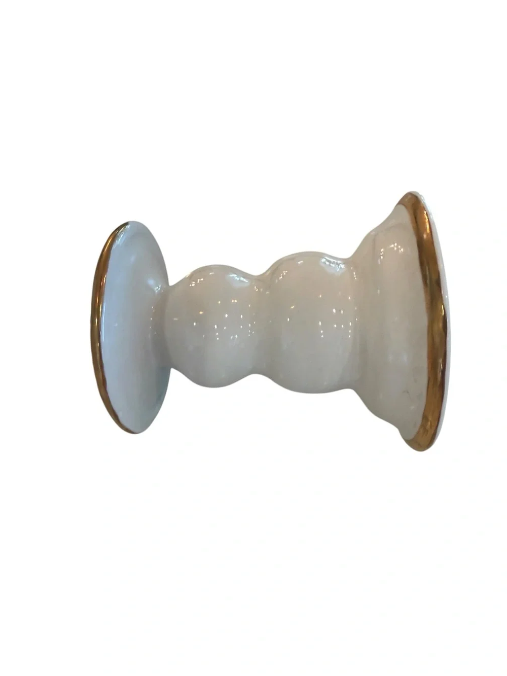White Ceramic Candle Holders with Gold Rim - Set of 2